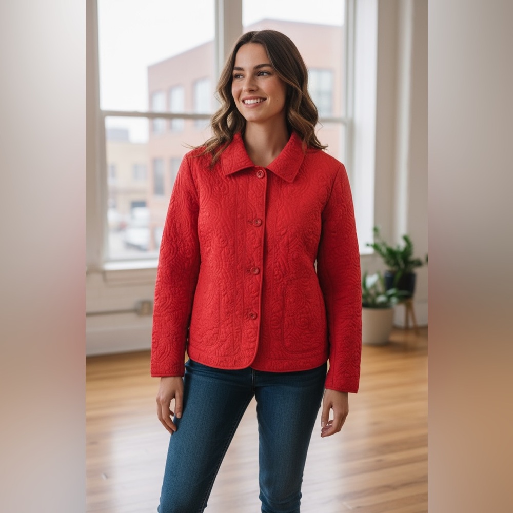 R.T.Q Christmas Red Quilted jacket with side pockets Preowned size large
